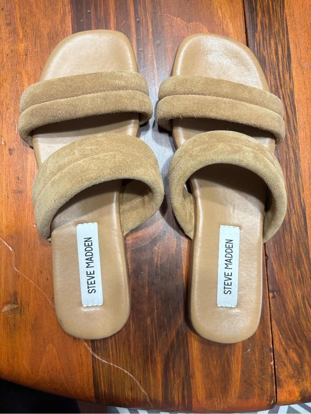 Steve Madden Tan Suede Double-Band Slide Sandals